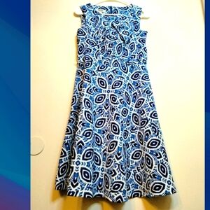 Dressbarn (Size 6) Blue & White Print Fit & Flare Style Casual Dress